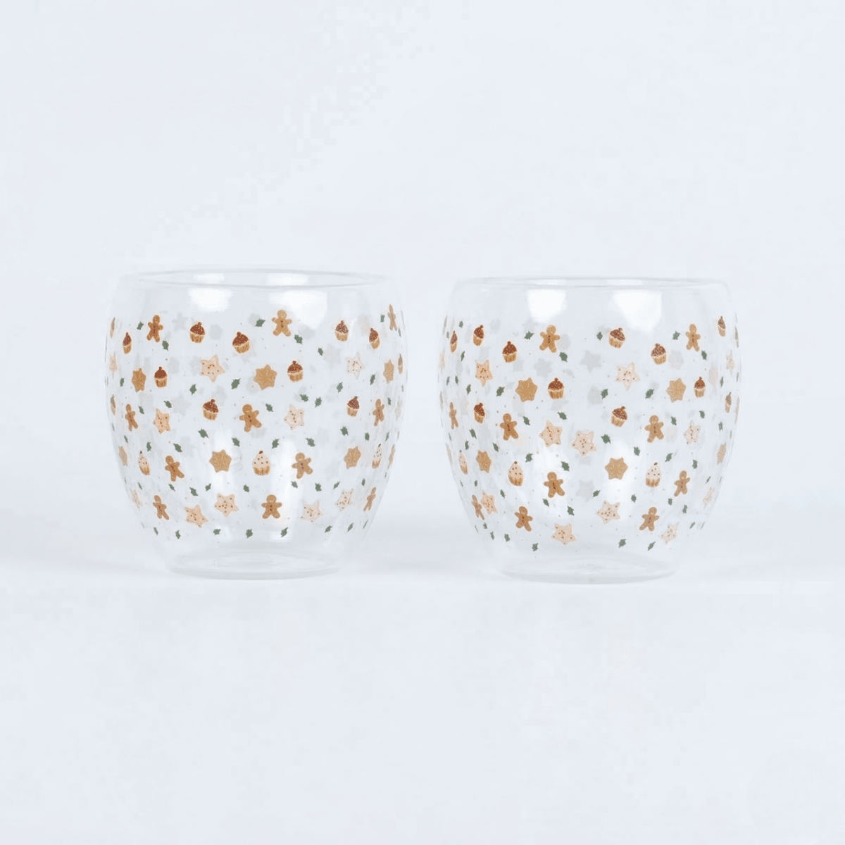 Set-2 Christmas Gingerbread & Stars -Double Wall Glass Mug - Memories Insite
